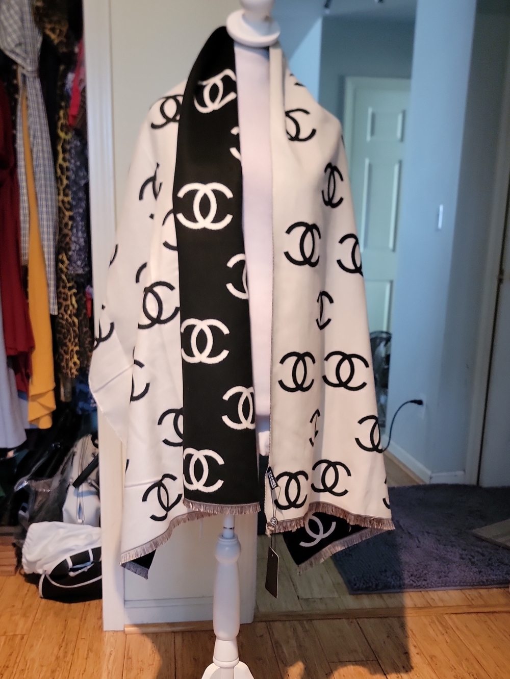 Inspired Luxury White & Black Logo Shawl